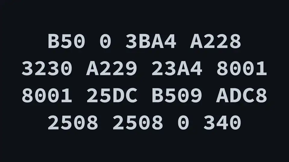 B50 0 3BA4 A228 3230 A229 23A4 8001 8001 25DC B509 ADC8 2508 2508 0 340