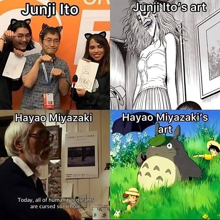Meme su Junji Itō e Hayao Miyazaki