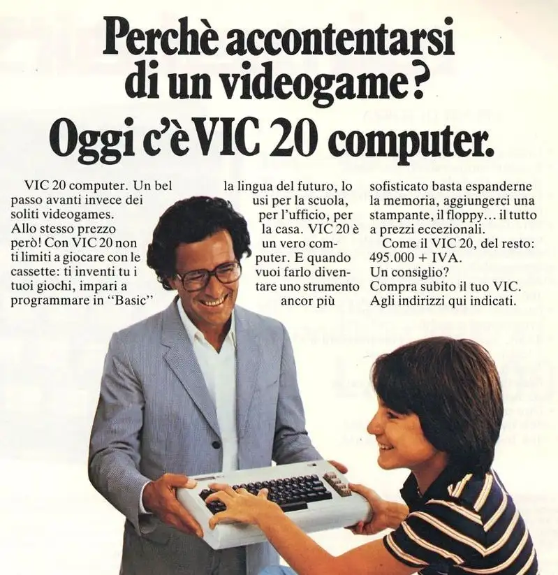 VIC-20: Una pubblicità del Commodore VIC-20 negli anni 80.